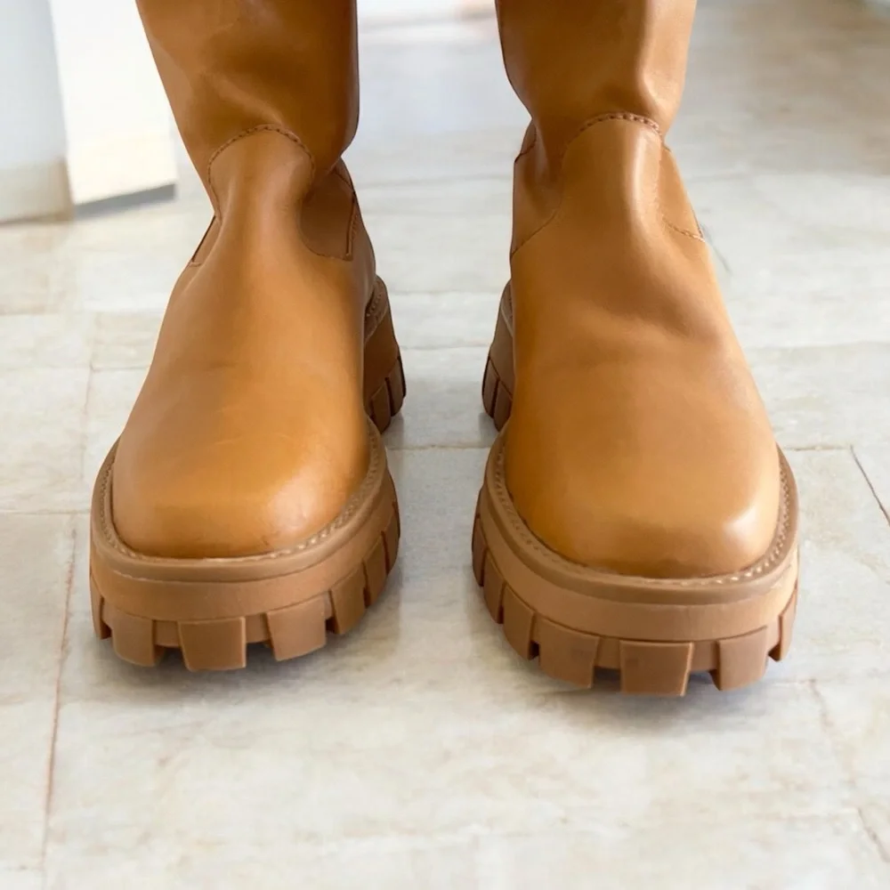 SCHUTZ Gardienne Leather In Nude Caramel Tan Knee-High Women's Boots